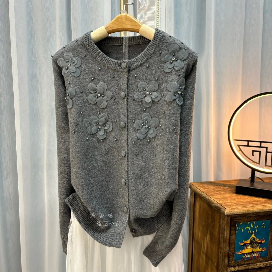 【B28-1赫本风情】欧货重工气质显瘦针织衫开衫毛衣外套