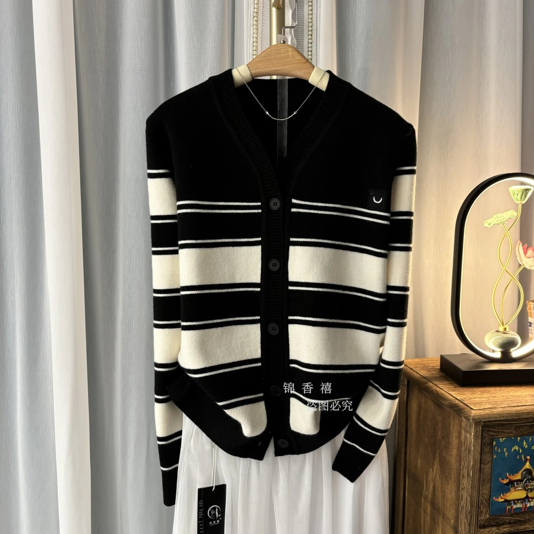 【鸡心领A788】欧货减龄显瘦宽松大码时尚针织开衫女圆领