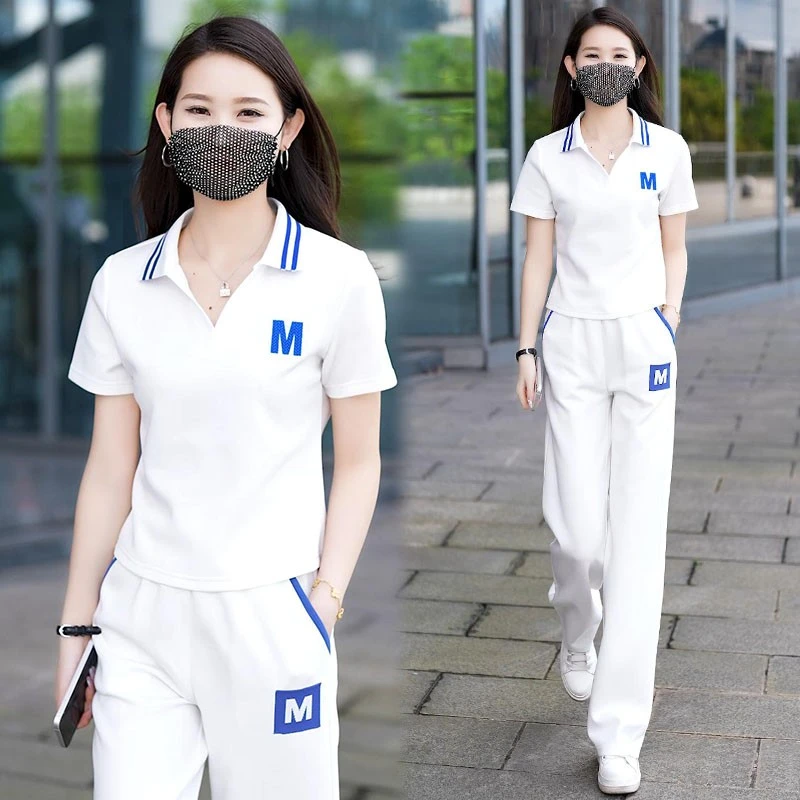 休闲运动服套装女士女2025夏季新款韩版时尚减龄短袖阔腿裤两件套