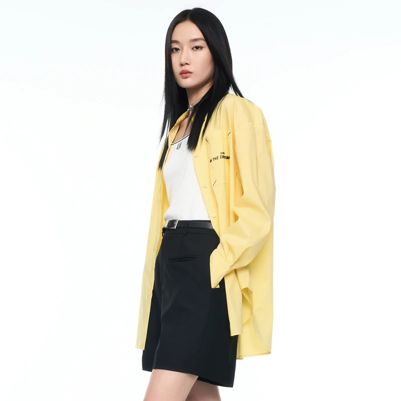 COLOVEPolo领衬衫女秋季时尚洋气简约设计感长袖上衣833N029