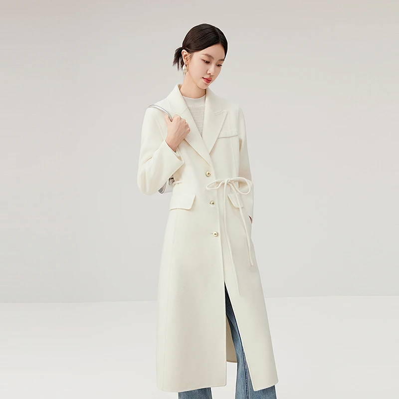 芭蒂娜100羊毛双面呢大衣冬季气质枪驳领西装毛呢外套644A161