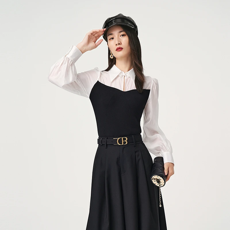 【商场同款】芭蒂娜假两件修身针织衫女秋拼接气质打底衫133Q345