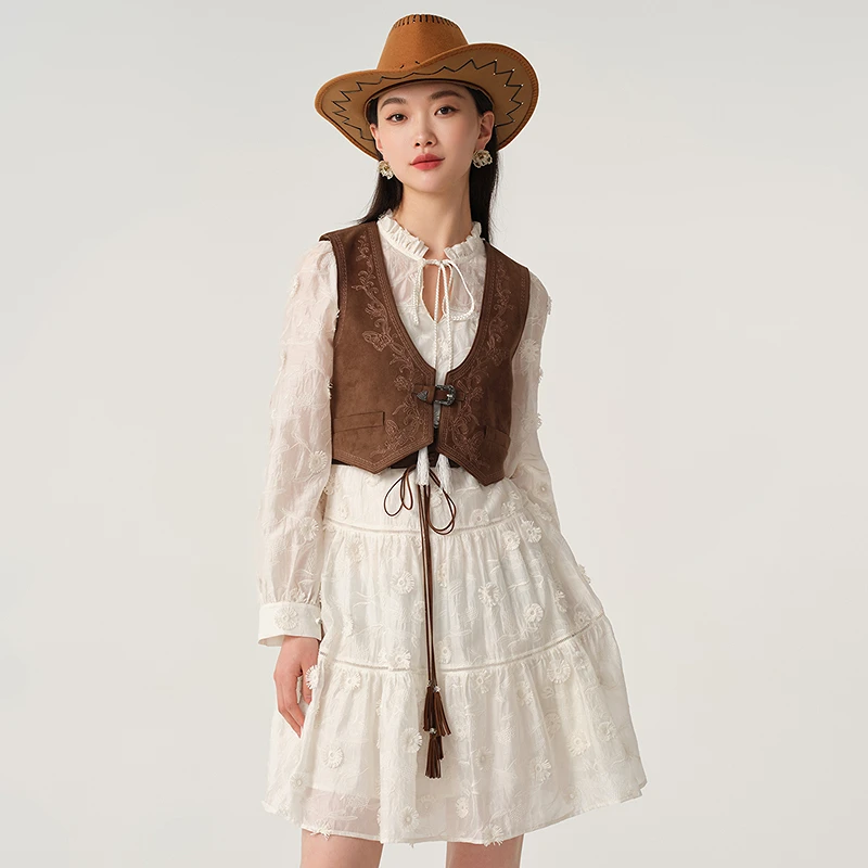 【商场同款】芭蒂娜波嬉风连衣裙女春秋新款立体花朵中长裙143U168