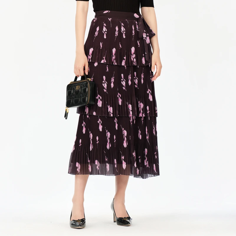 芭蒂娜秋季法式气质碎花百褶裙海边度假碎花半身裙133S138