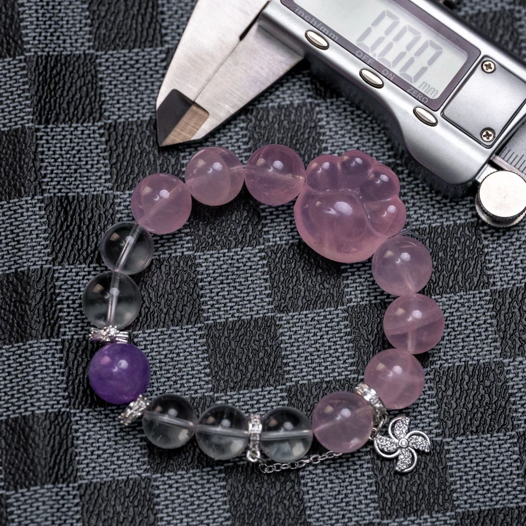 猫爪粉色水晶桃花搭配感情小女生甜美气质清新马卡龙