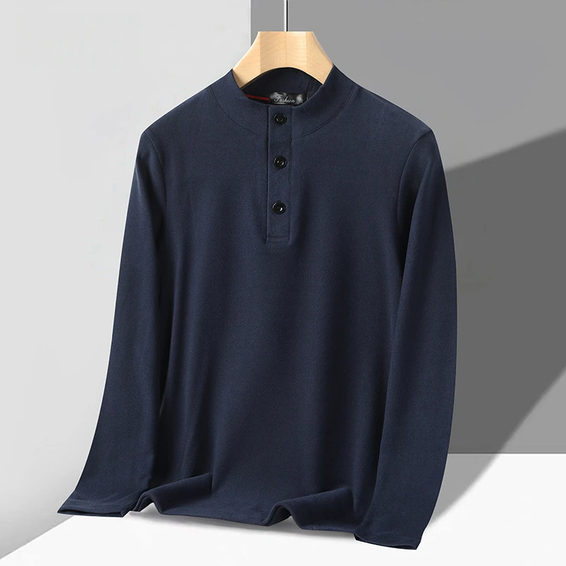 秋冬德绒双面绒加厚长袖T恤男中年立领纯色保暖打底衫上衣秋衣