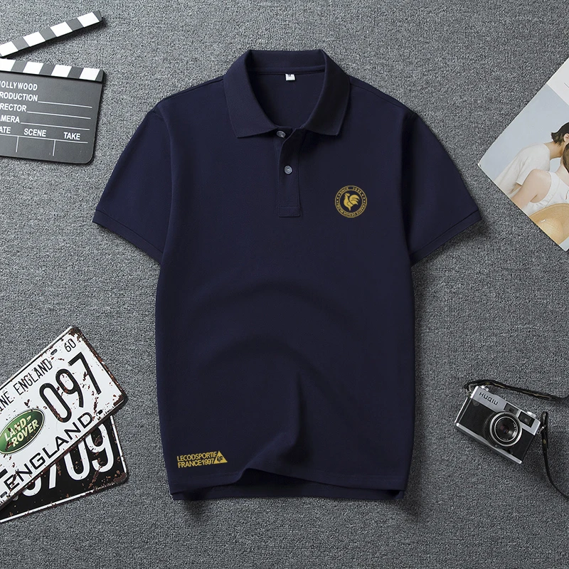 法国公鸡夏季短袖t恤男潮流翻领POLO衫男士纯棉大码男装体恤上衣
