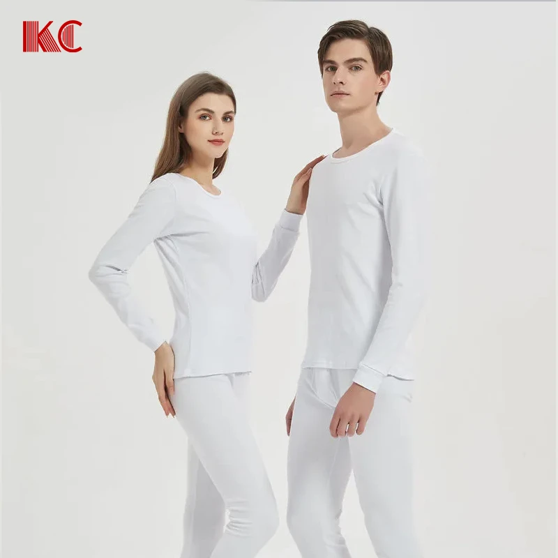KC 纯棉白色男士保暖内衣套装秋衣秋裤全棉毛衫薄款秋衣套装