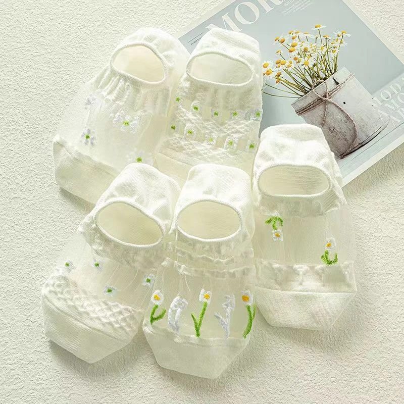 白色镂空透气清凉夏季袜子船袜女夏短款隐形袜超薄透气不掉跟袜子