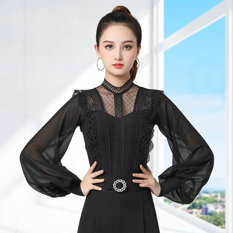 【编织条灯笼袖】华尔兹上衣时尚女舞服女新款舞蹈衣服专业跳舞上衣