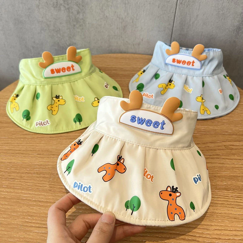 婴儿遮阳帽子夏季空顶帽宝宝防晒帽超萌透气薄男女童沙滩太阳帽子