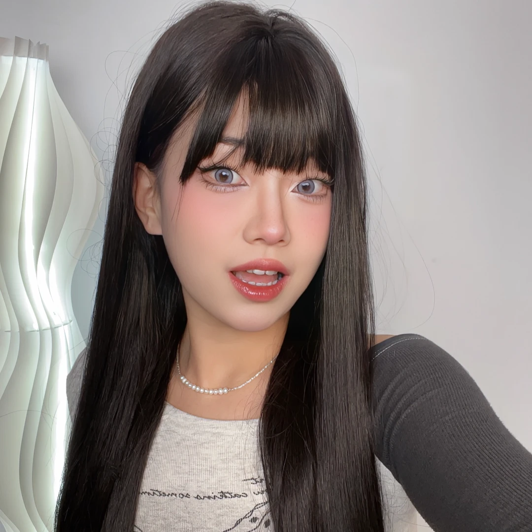 黑森林升级发丝弹力网齐刘海黑长直发