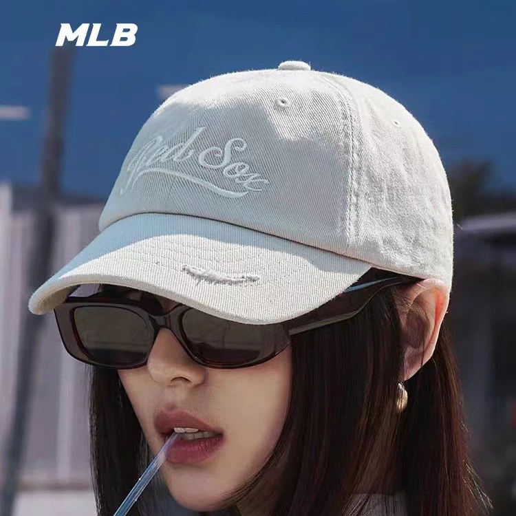 韩国正品MLB帽子25新款做旧破洞刺绣字母棒球男女同款休闲鸭舌帽