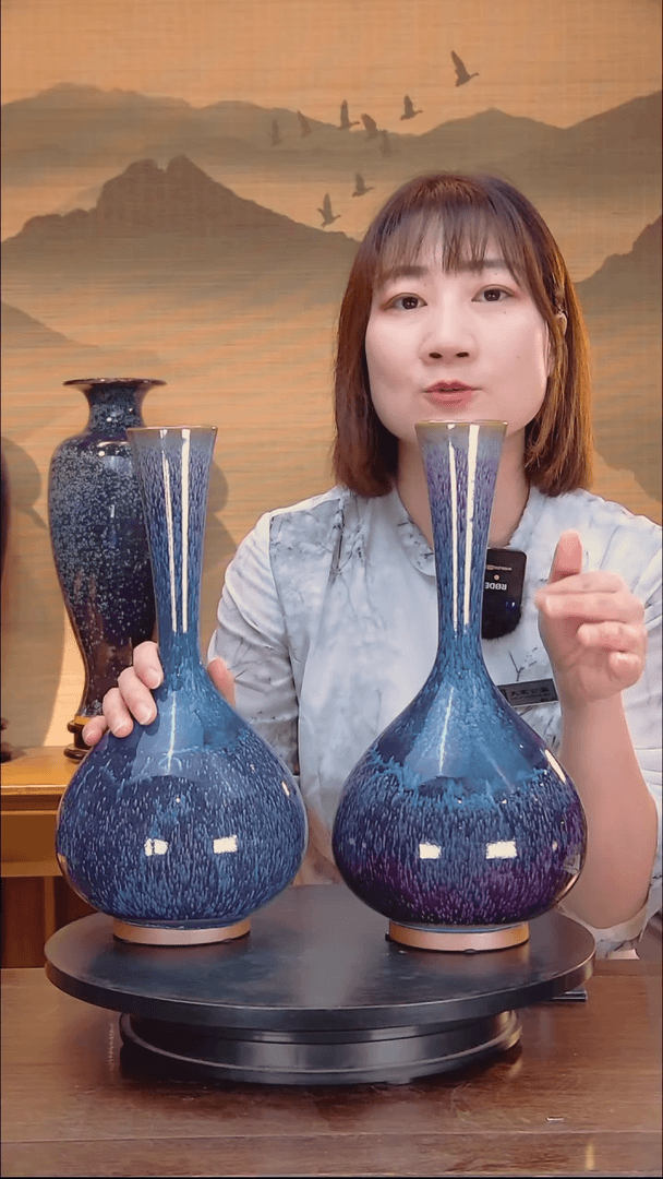 【闪购商品】摆件大宋官窑【鹅颈瓶一对】礼花万彩釉