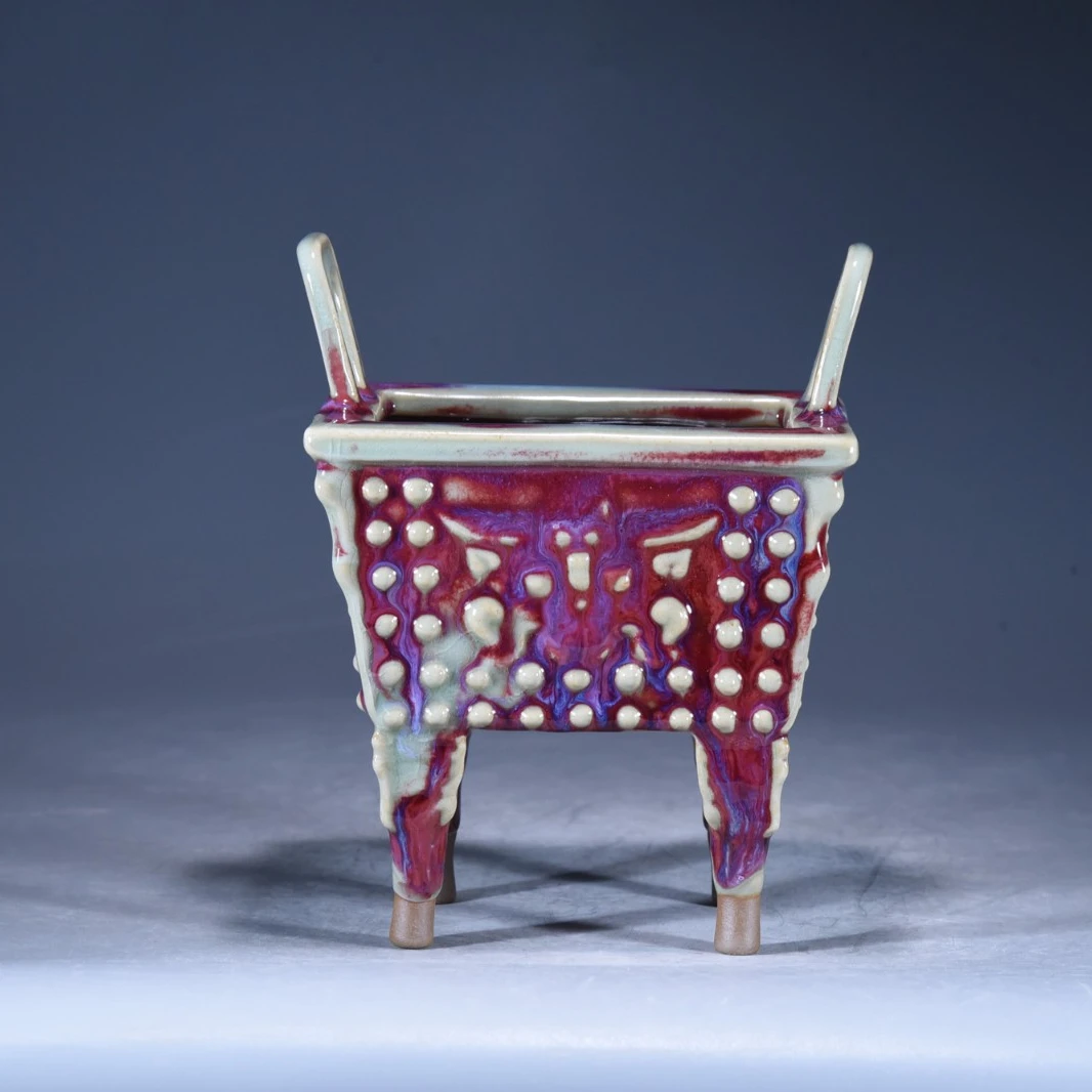 大宋官窑钧瓷摆件【小鼎】四足双耳鼎