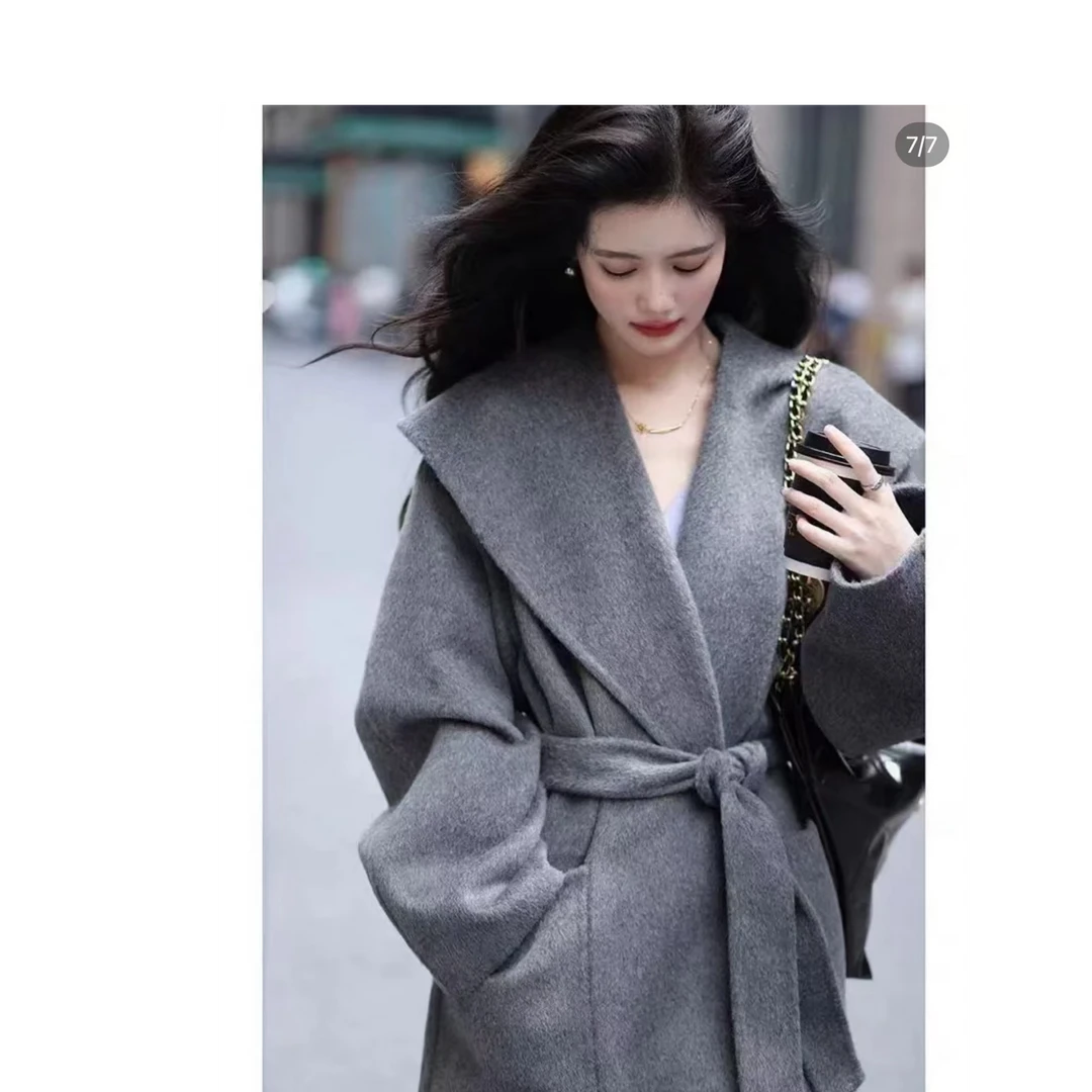 95新 MaxMara 灰色呢子浴袍大衣/36码/编号99W＋