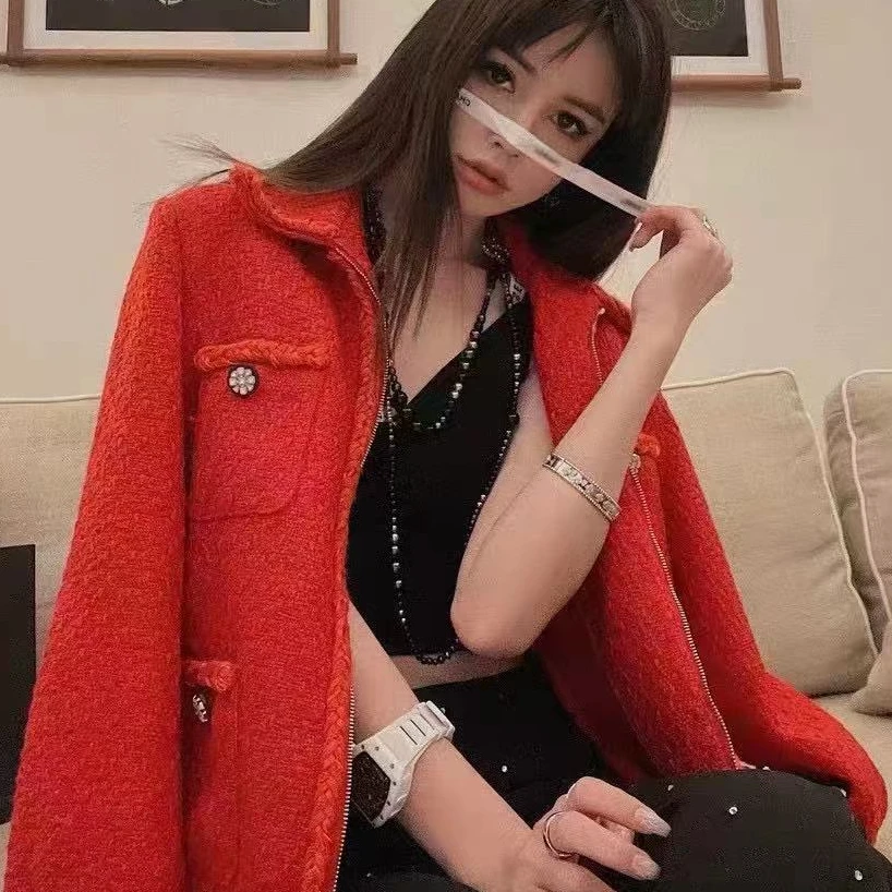 95新 Chanel/香奈儿 橘红粗呢外套/f36/准新带吊/编号8977