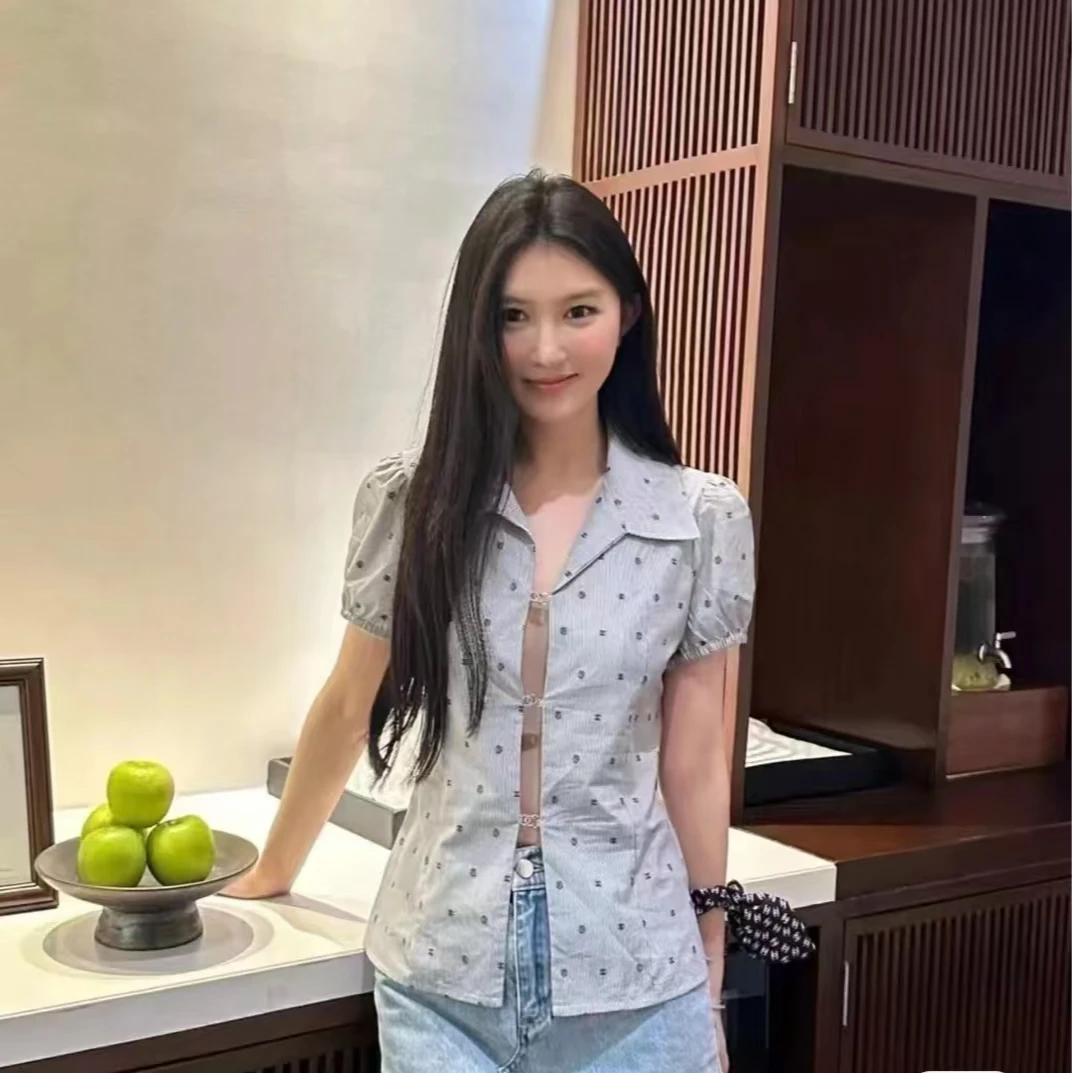 CHANEL/香奈儿/24P水钻满印LOGO衬衫/34码/准新带吊/编号896