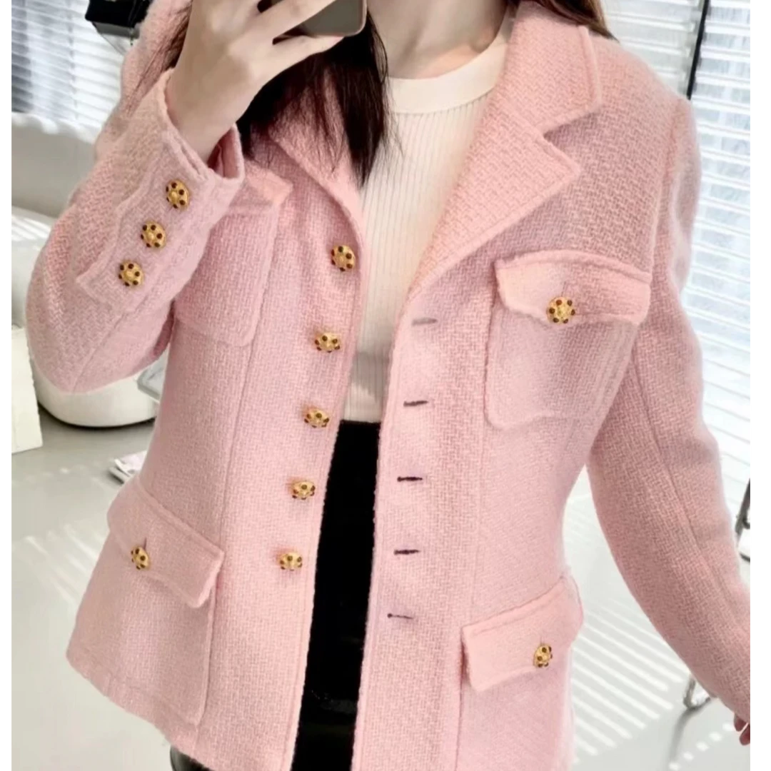95新 Chanel/香奈儿 中古款粉色琉璃扣四口袋外套/40码/编码188