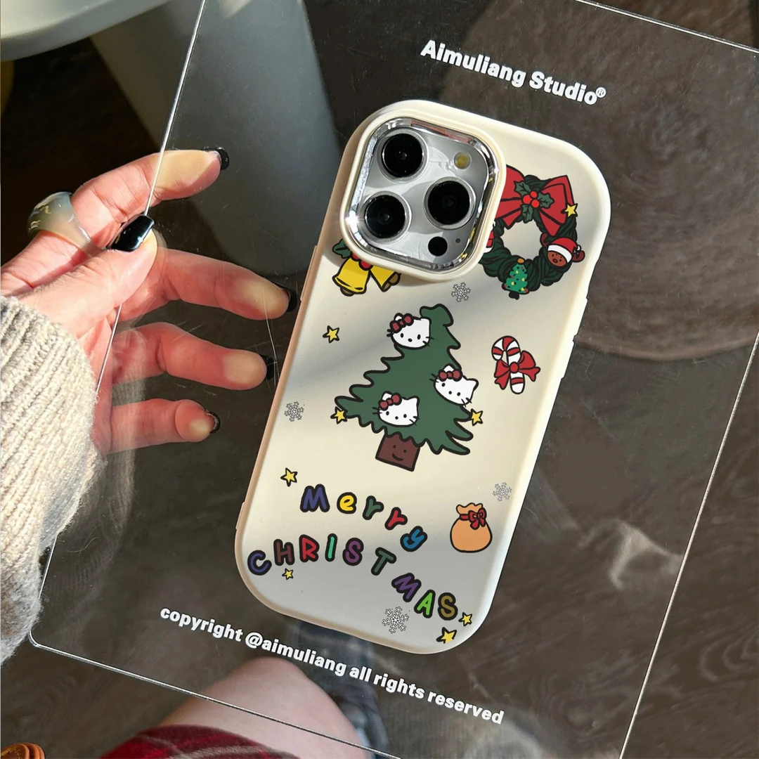 圣诞KT猫苹果15promax手机壳iPhone14Plus卡通可爱12/13防摔11/xs