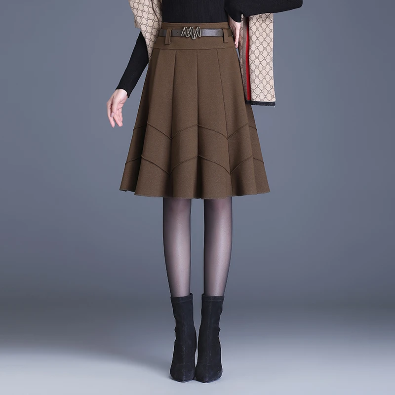 春秋半身毛呢裙小个子A字裙显瘦半身裙女裙遮肚子百褶裙高档裙子