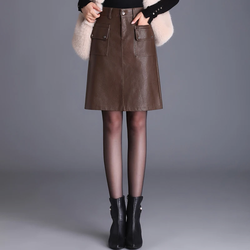 高腰PU皮短裙小个子半身裙直筒包臀裙显瘦女裙子秋冬高级感半裙
