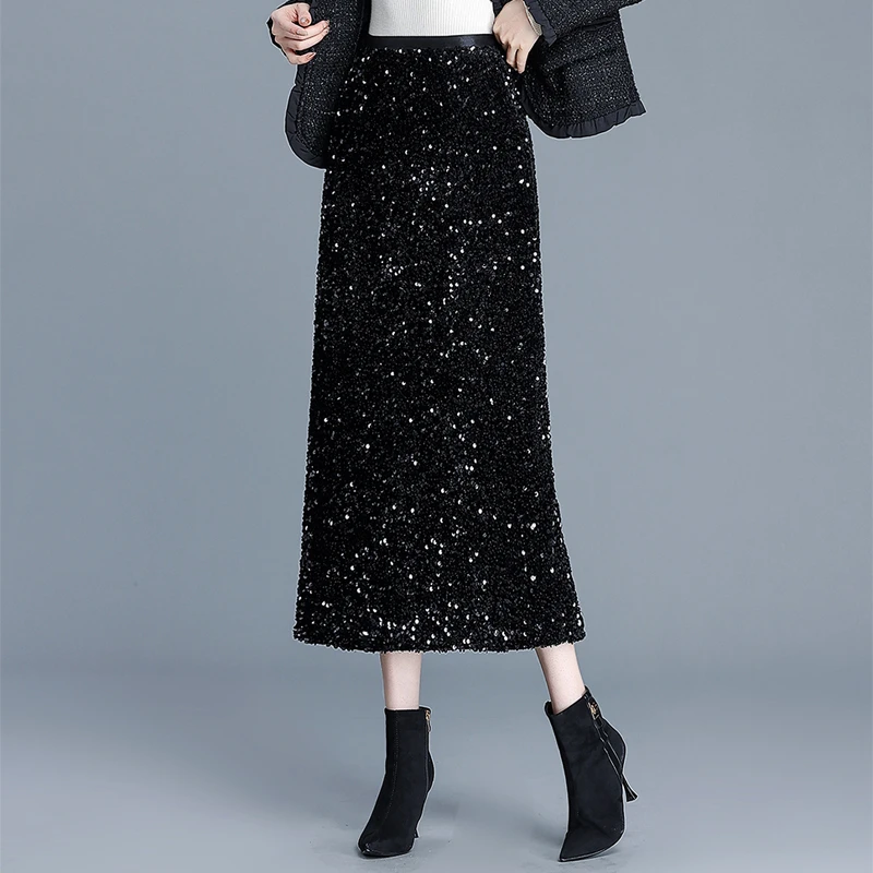 亮片丝绒半身裙气质高级感直筒包臀裙女裙子秋冬时尚洋气爆款长裙