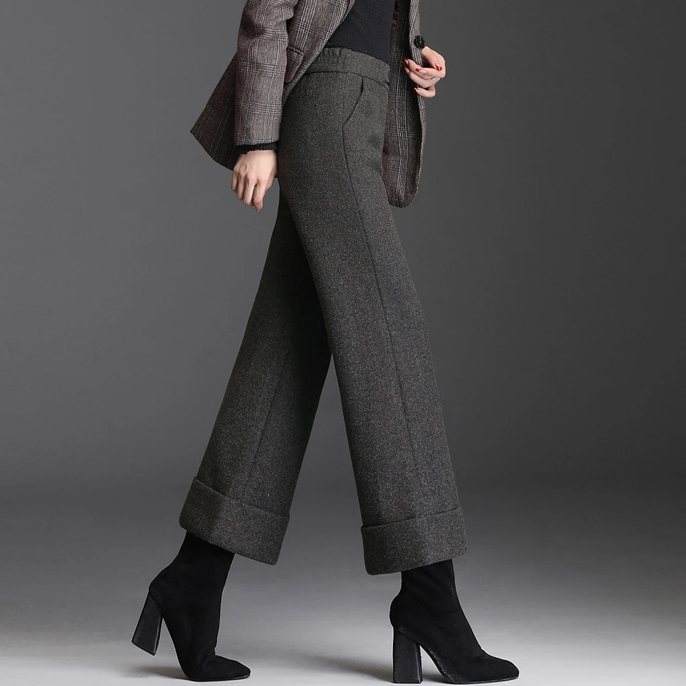 小个子加厚羊毛呢阔腿裤直筒女裤子2025显瘦季新款宽松高腰九分裤