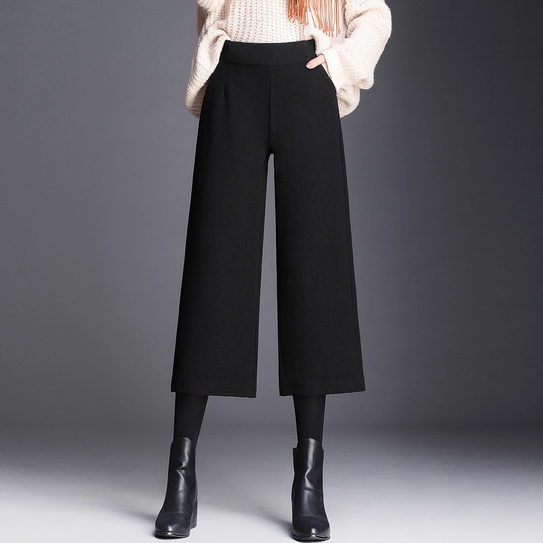 毛呢窄版阔腿裤145-150秋冬款显瘦七分裤小个子裤子宽松直筒裤女
