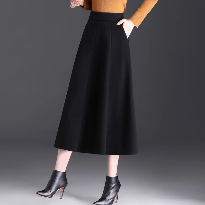毛呢半身裙气质高级感梨型身材A字女裙子秋冬修身显瘦百褶长裙