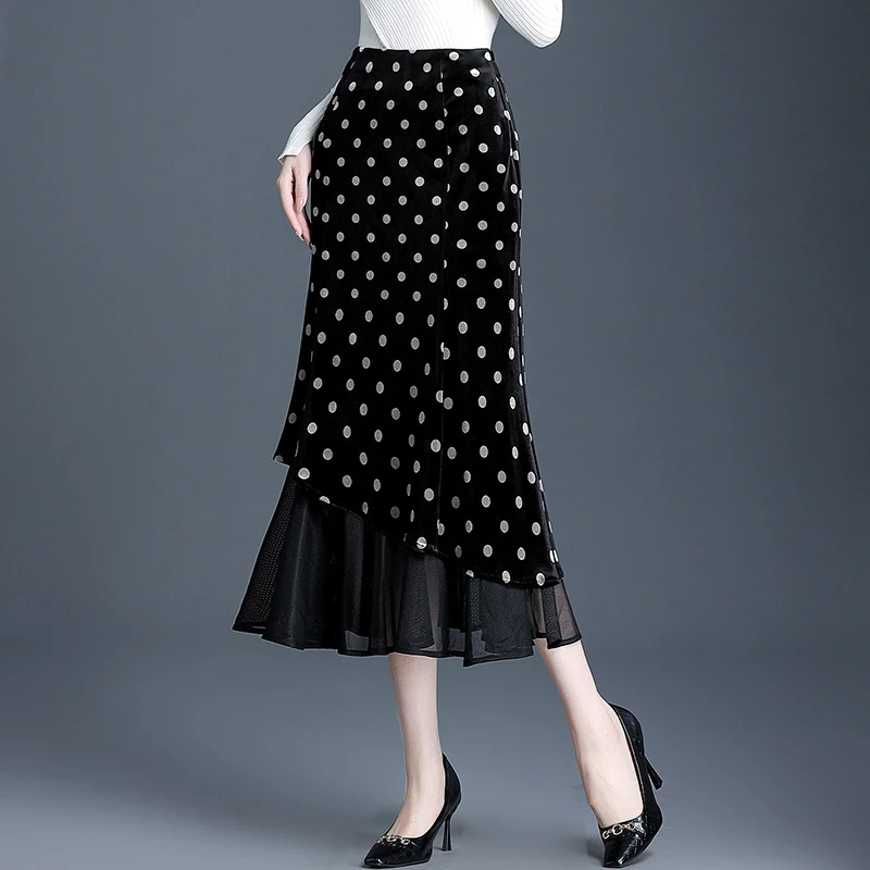 金丝绒网纱半身裙气质高级感鱼尾裙女裙子秋冬休闲显瘦包臀长裙