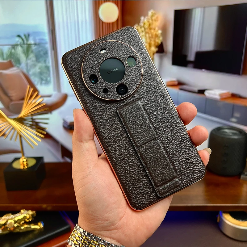 适用华为mate60pro手机壳mate60高档真皮腕带防脱手防摔保护pro+