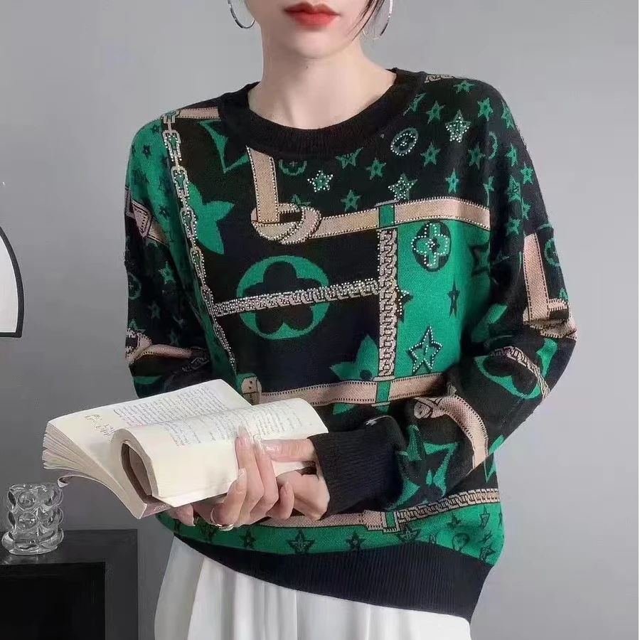 2025秋冬新款烫钻针织套头毛衣
