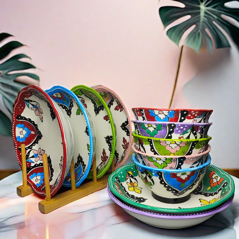 【新疆包邮】超美异域风陶瓷釉下彩拌面盘子奶茶碗专为新疆人设计