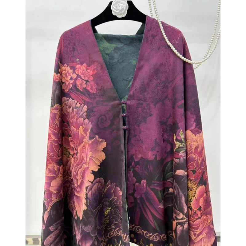 xys-91【紫玉牡丹】 提花 苏萝 镂空 盘扣 香韵纱180*70长巾