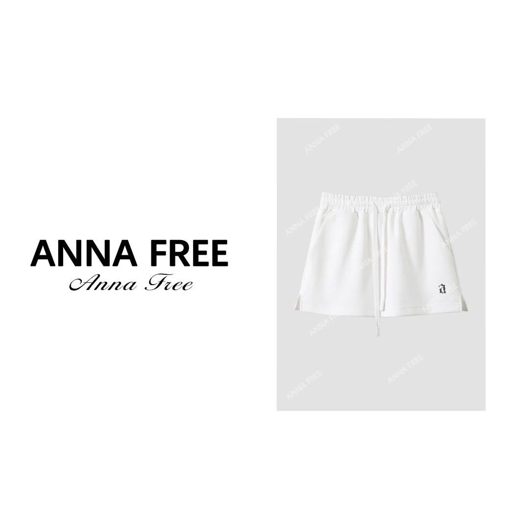 ANNA FREE 百搭休闲短裙美式简约包臀半身裙女夏季抽绳24014