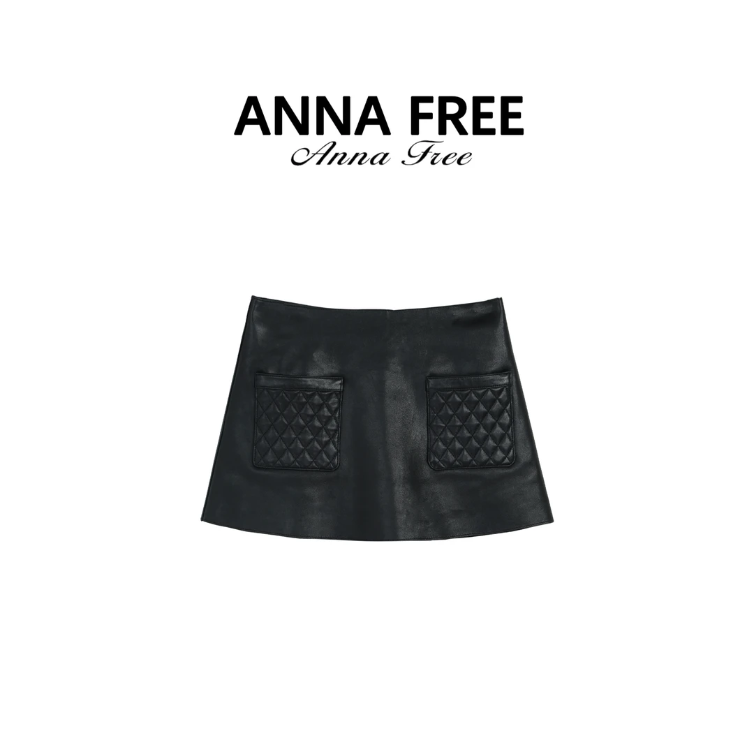 ANNA FREE【巴黎夜色】流行新款显瘦时尚洋气百搭黑色皮裙ZCS24713