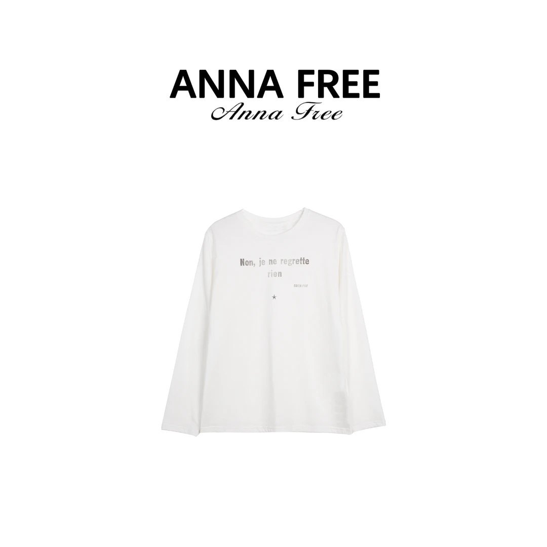 ANNA FREE【岩海之恋】新款冷淡系流行字母印花白色长袖T恤ZCD24555