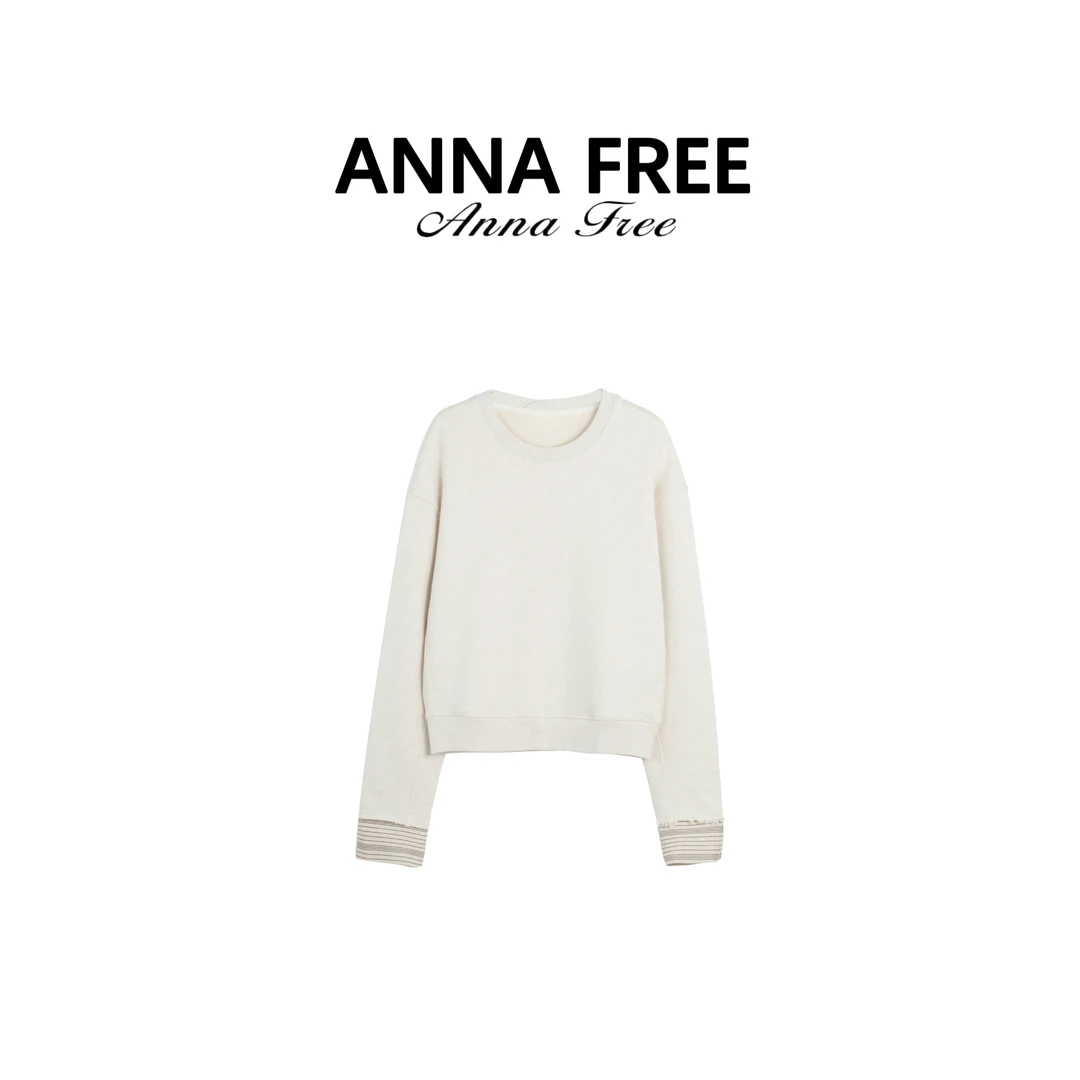 ANNA FREE【柏林少女】小众设计感别致绝美拼接袖圆领上衣ZCW24556
