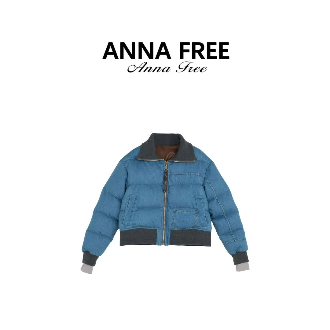 ANNA FREE【丹宁牛仔系列】高级感复古牛仔立领羽绒外套ZCE24753
