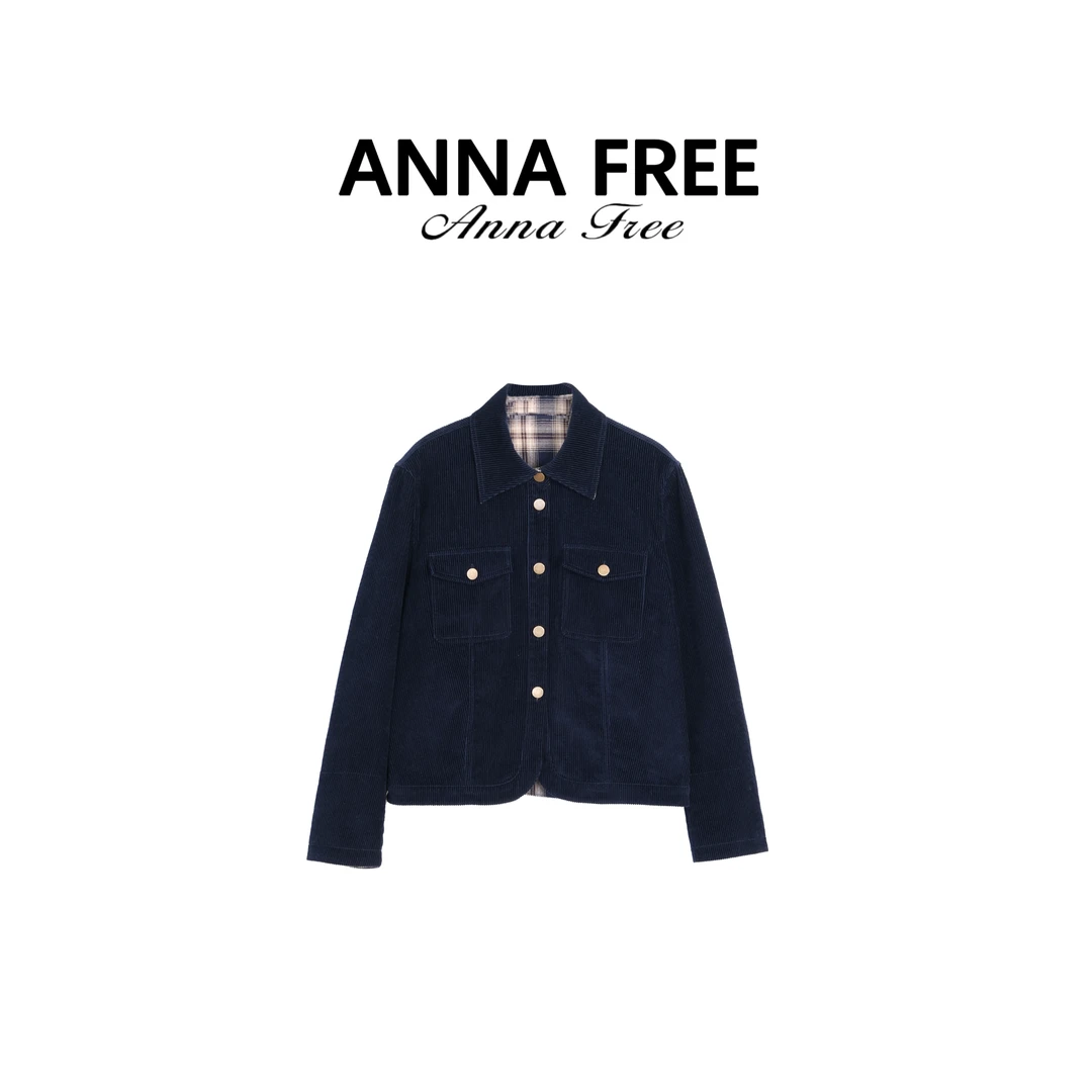 ANNA FREE【里物】新款复古休闲藏青色纯棉短外套ZCE24526