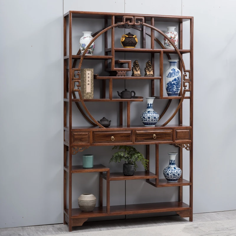 1.2米圆形多宝阁博古架实木中式展示柜茶叶茶具隔断古董架菠萝格