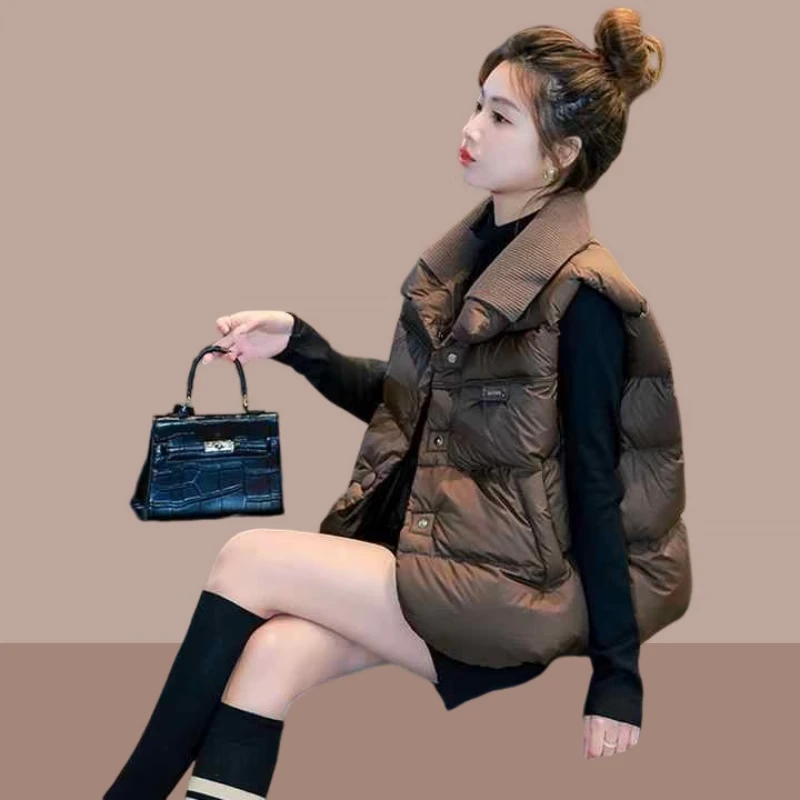 2024秋冬季新款女士韩系叠穿马甲短外套时尚洋气休闲宽松羽绒棉服