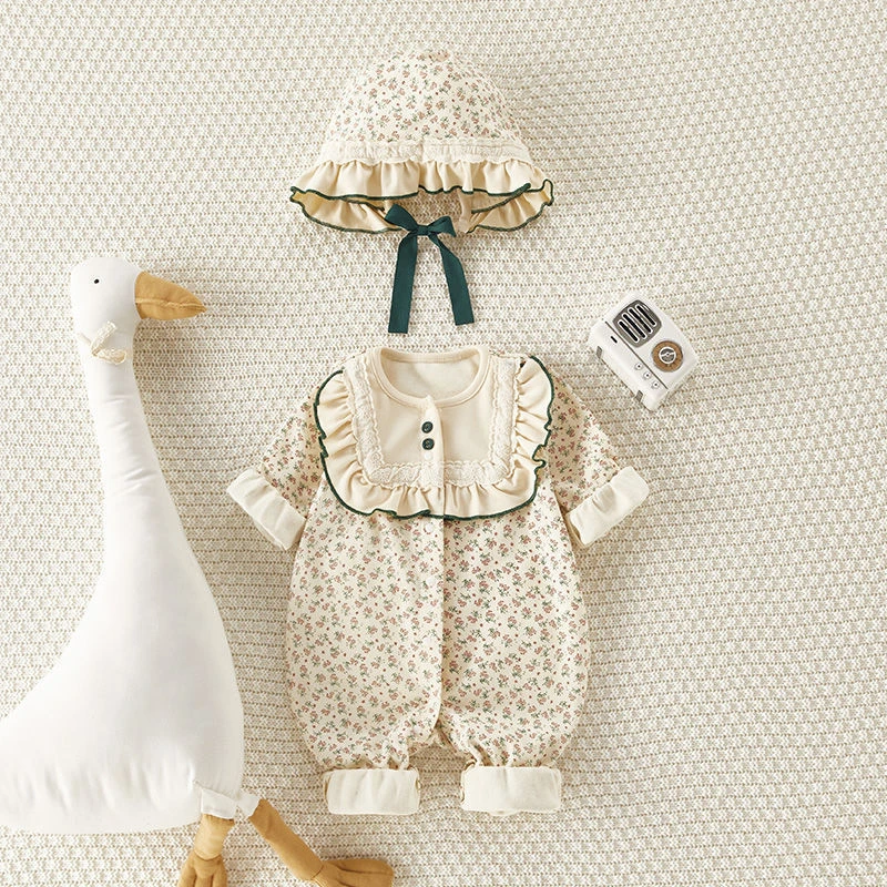 婴儿长袖连体衣婴幼儿宝宝衣服碎花爬服哈衣女宝春秋款套装洋气