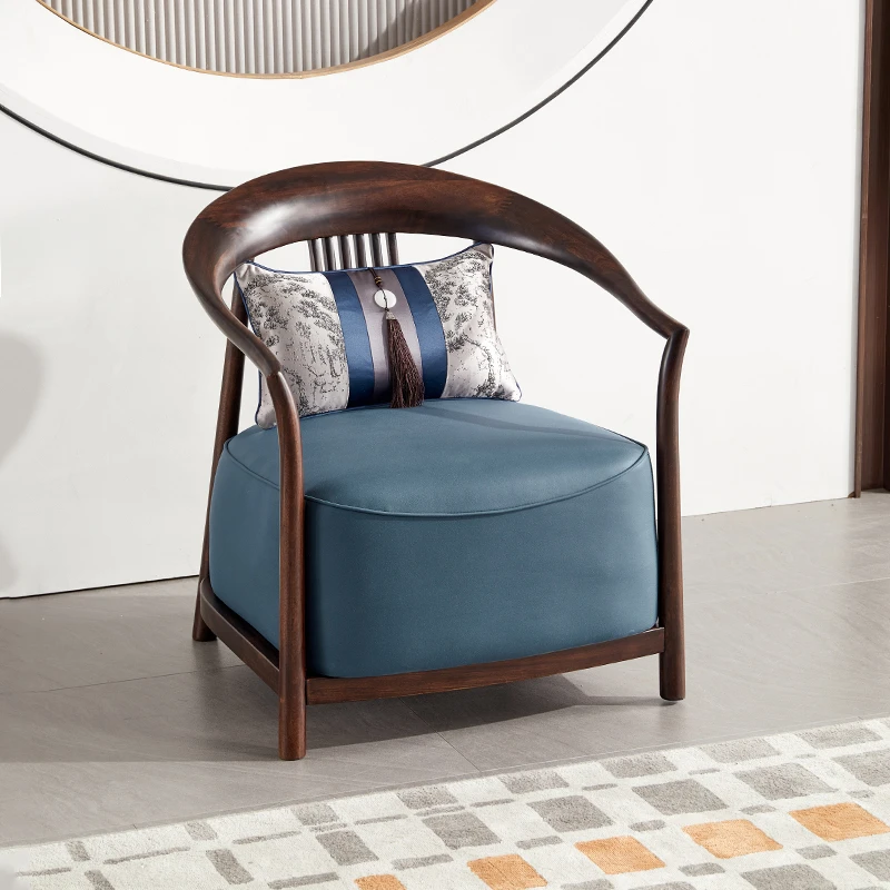 新中式G实木休闲椅三件套会所酒店客厅单人沙发椅洽谈乌金木圈椅