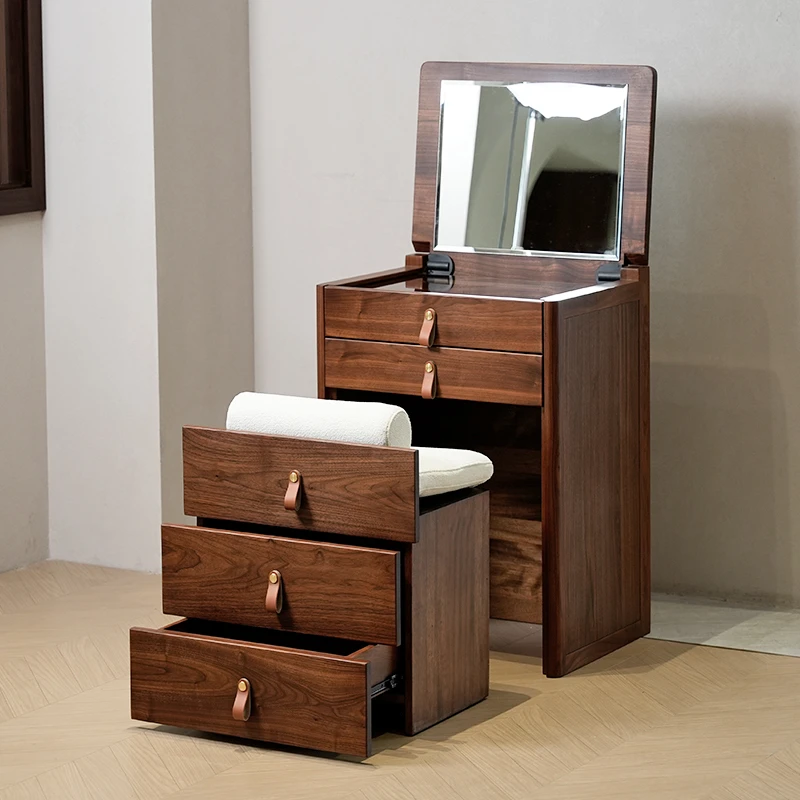 臻致美G北美黑胡桃多功能梳妆桌凳