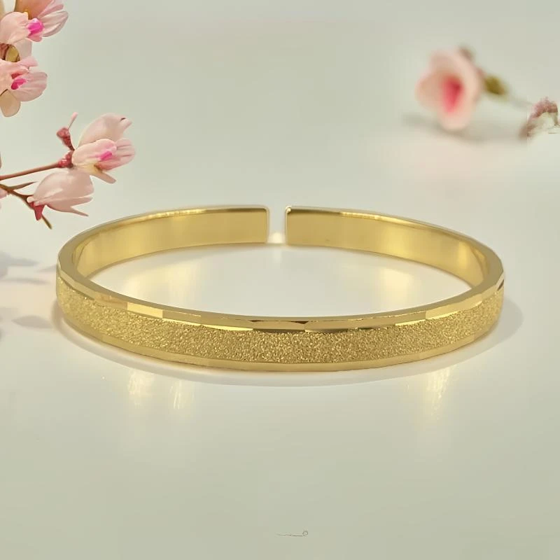 足银手镯 时尚精致优质手镯 简约磨砂满天星手镯表层金