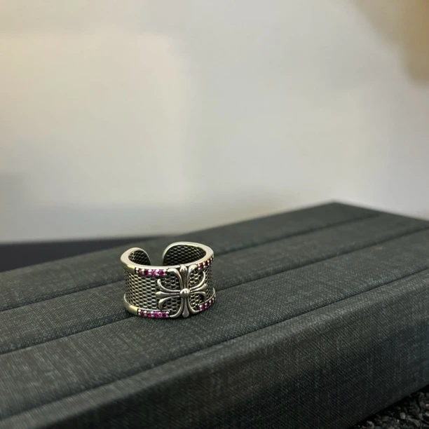 铜合金合成锆石戒指 十字宽戒指JZ1496-E022