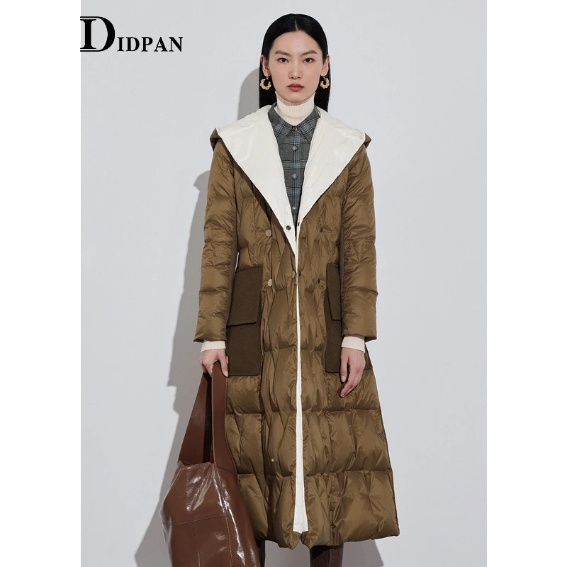 IDPAN百搭时尚休闲高级感中长款加厚保暖冬季长羽绒服2W4Y68194