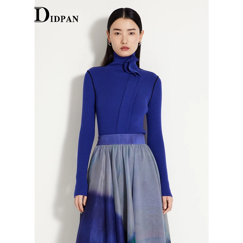 IDPAN毛衣气质长袖时尚百搭修身半高领秋冬套头毛衫2E4M38123